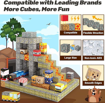 Magnetic Blocks - Build Mine Magnet World Mine Train Track Set, Magnetic Building Blocks Toddler Toys STEM Sensory Outdoor Toys for 3+ Year Old Boys & Girls, Kids Toys for Ages 4-6 6-8 5-7