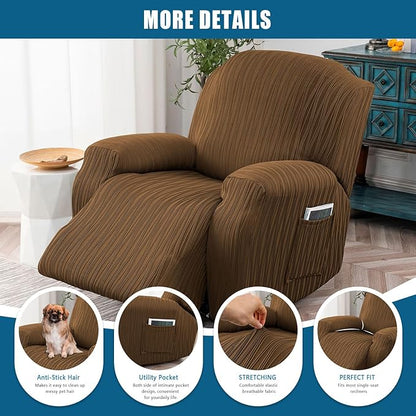 Recliner Cover Stretch Soft Couch Cover for Dogs, Sofa Slipcover for Recliner Couch Leakproof Furniture Protector for Kids, Pets (Khaki)