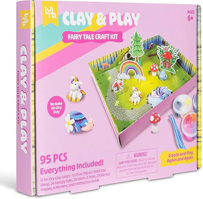 Clay & Play: Fairy Tale Friends Craft Kit - 95pcs, DIY All-in-1 Sensory Set, No Bake Air-Dry, Create - Learn - Play, Kids 6+