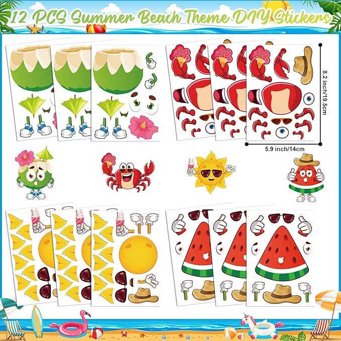 Erweicet Summer Beach Party Favors 72 PCS Summer Pool Slap Bracelets DIY Stickers Keychains Temporary Tattoos Plastic Straws Party Gift Bags for Hawaiian Luau Theme Birthday Party Baby Shower