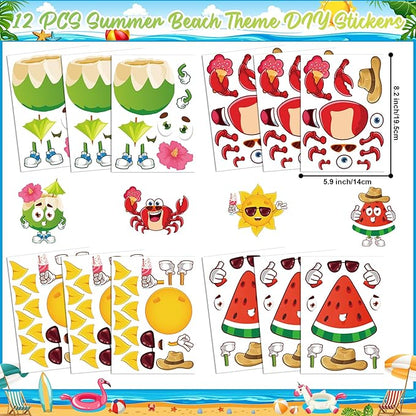 Erweicet Summer Beach Party Favors 72 PCS Summer Pool Slap Bracelets DIY Stickers Keychains Temporary Tattoos Plastic Straws Party Gift Bags for Hawaiian Luau Theme Birthday Party Baby Shower