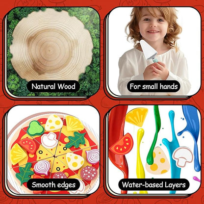 GAGAKU Wooden Pizza Toys for Kids 27Pcs Wood Cooking Toys Cutting Play Food Set for Toddlers Pretend Play Kitchen Accessories Toys for Toddlers Aged 3-8, for Boys and Girls