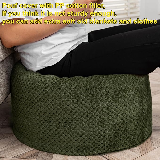 Asuprui Pouf Ottoman Stuffed Stuffed Ottoman Foot Rest Soft Plush Fiber Foot Stool 20x20x12 Inches Fuzzy Chair Floor Pouf Chair Foot Rest with Storage for Living Room Bedroom Green Pouf with Filler