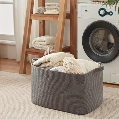 OIASKET 118L Extra Large Blanket Basket, 24.8" x 17.7" x 17.2" Woven Storage Basket for Living Room, Rectangle Nursery Blanket Storage for Toys, Towels, Dirty Clothes (Grey)