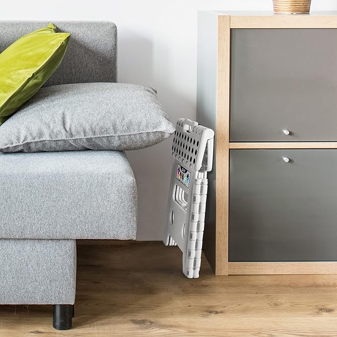 Delxo 13" Folding Step Stool for Kids and Adults, Non-Slip Foldable Step Stools with Handle,Plastic Portable Folding Stool for Bathroom,Bedroom,Kitchen,Hold up to 300lbs White