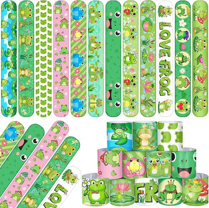 48 PCS Frog Slap Bracelets Party Favors, Frog Wristbands Bracelets Goodie Bag Fillers for Frog Birthday Party Decorations Supplies Gifts for Kids Boys Girls Classroom Rewards