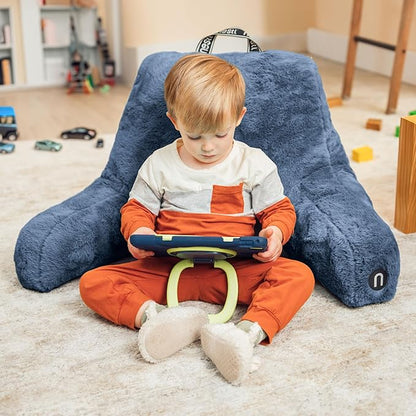 Nestl Fur Reading Pillow, Stylish Back Pillow for Bed Sitting Up, Faux Fur Bed Chair Pillow with Arms, Reading Pillows for Sitting in Bed Adult & Kids, Sit Up Back Support Pillow for Bed Rest - Blue