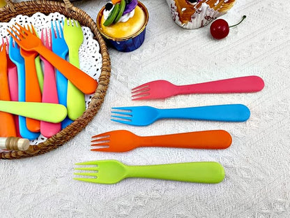 Jawbush 16Pcs Plastic Kids Forks, Reusable Toddler Utensils with Bright Colors, Durable Silversware Set for Lunch Box Camping or Travel, Easy Grips Both for Kids or Adults, BPA Free Dishwasher Safe
