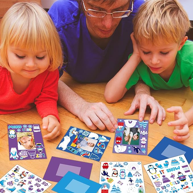 Qyeahkj 48 Pack Winter Craft for Kids Winter Picture Frame with Easel DIY Paper Arts Crafts Kit with Stand Christmas Holiday Xmas Photo Frames Bulks Game Activity for Kindergarten Preschool Boys Girls
