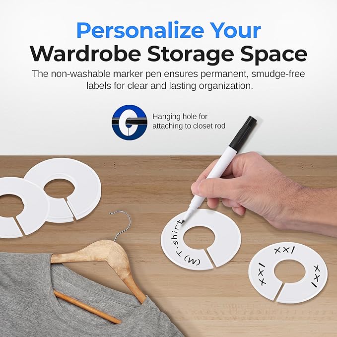 SereneLifeHome 10 Pieces White Plastic Round Hangers - Clothing Rack Size Dividers Closet Organizer/Dividers for Clothing Rack. All White with 1 Bonus Non-Washable Black Marker Pen - SLHASPLT34