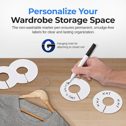 SereneLifeHome 10 Pieces White Plastic Round Hangers - Clothing Rack Size Dividers Closet Organizer/Dividers for Clothing Rack. All White with 1 Bonus Non-Washable Black Marker Pen - SLHASPLT34