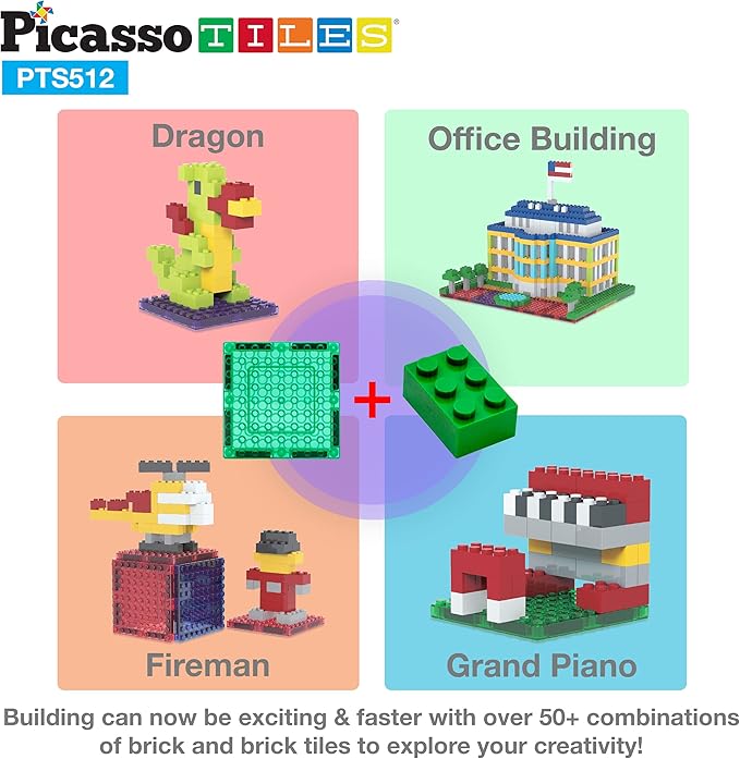 PicassoTiles 512 PCs Grand Playset Magnetic Tiles and Building Block Combo Creative Buildings & Figures Such as Bridges Hearts Unique Characters & More Educational STEM Toys Learning Activity Ages 3+