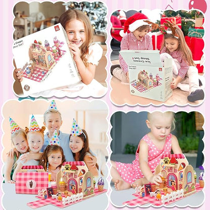 Wooden Ice Cream Shop Set with Handbag, 39 Pcs Pretend Play Food Toys for Kids, Montessori Kitchen Playset Accessories for Toddlers Girls Boys 3 4 5