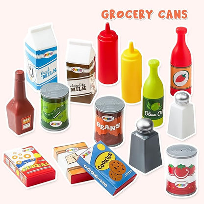 Play Food Set 135 Pieces Play Kitchen Set for Market Educational Pretend Play, Food Playset, Kids Toddlers Toys, Kitchen Accessories Fake Food, Party Favor Christmas Stocking Stuffers