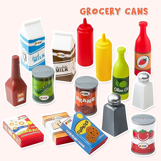 Play Food Set 135 Pieces Play Kitchen Set for Market Educational Pretend Play, Food Playset, Kids Toddlers Toys, Kitchen Accessories Fake Food, Party Favor Christmas Stocking Stuffers