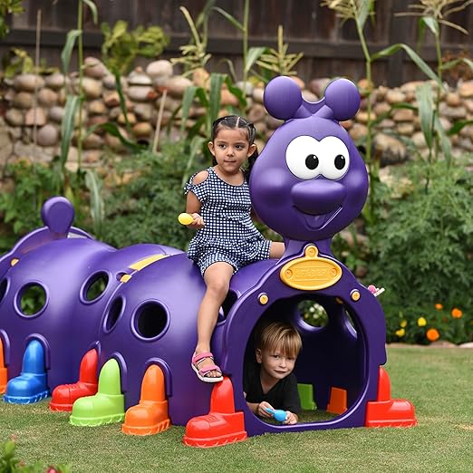 ECR4Kids ELR-12511 Indoor/Outdoor Peek-A-Boo Caterpillar Climbing Play Structure for Kids, Purple