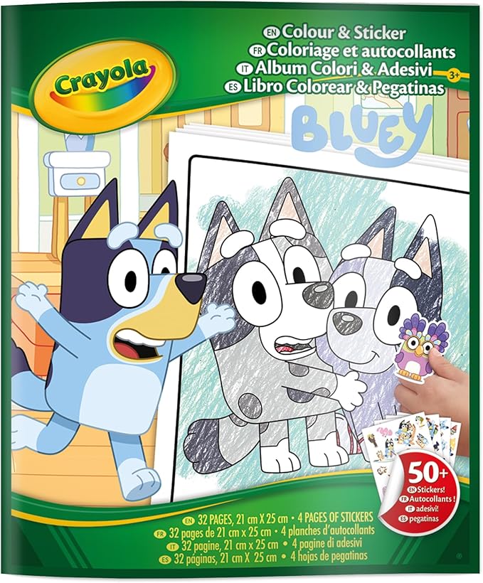 Crayola Bluey Color & Sticker Activity, Bluey Coloring Book, 32 Coloring Pages, Gift for Kids, Ages 3, 4, 5, 6