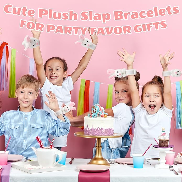 Lenwen 8 Pcs Stuffed Animal Slap Bracelets for Kids Plush Animals Slap Bracelets Bulk Cute Tiger Giraffe Turtle Koala Bracelets Wrist Animals for Girls Boys Valentine's Day Party