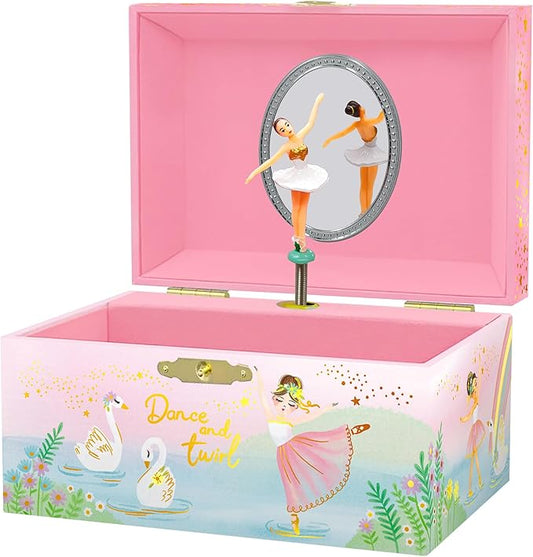 Musical Ballerina Jewelry Box for Girls - Kids Music Box with Spinning Ballerina, Ballet Birthday Gifts for Little Girls, Jewelry Boxes, 6 x 4.7 x 3.5 in - Ages 3-10,Pink