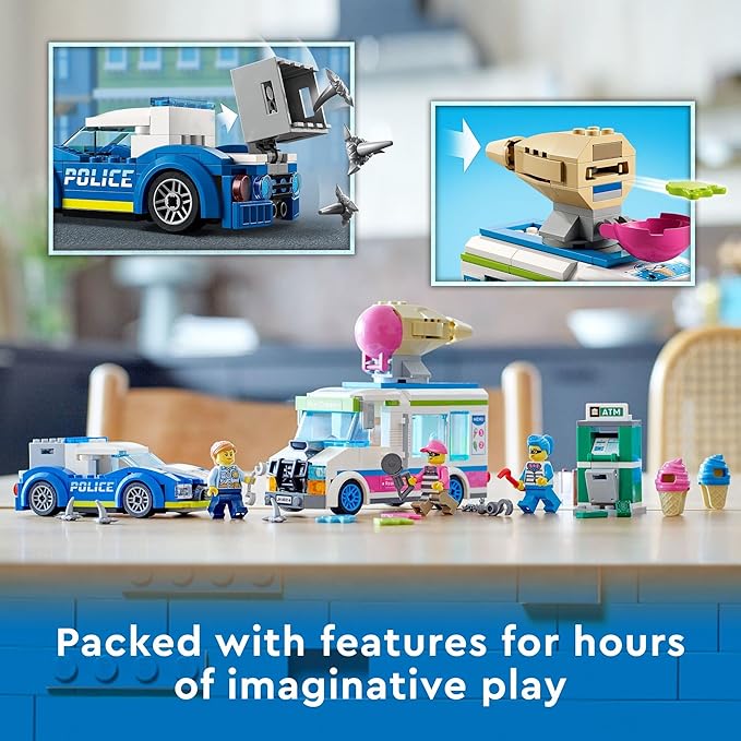 LEGO City Ice Cream Truck Police Chase Van 60314 Toy for Kids, Girls and Boys Age 5 Plus Years Old with Splat Launcher & City Police Car