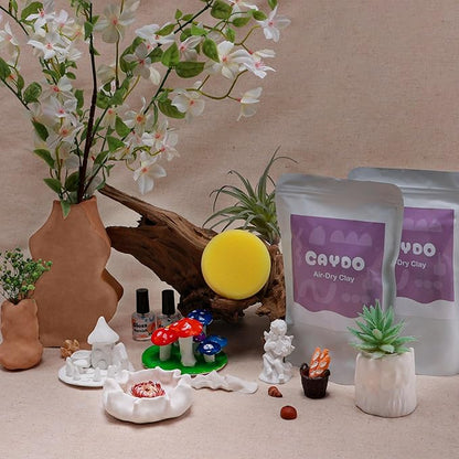 Caydo Air Dry Clay Pottery Kit for Beginners and Adults - 4.4 Lbs Air Dry Clay DIY Craft Set with Tools, Acrylic Paints, Varnish, Clay Stick, Paintbrushes and Step-by-Step Guide - Ideal Pottery Gift