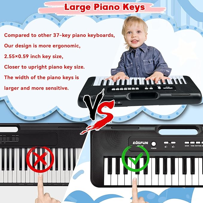 37 Keys Piano for Kids Age 3-6, Kids Piano Keyboard with Microphone Portable Beginners Musical Piano Learning Educational Christmas Birthday Gift Toys for 3 4 5 6 Years Old Girls Boys (Black)