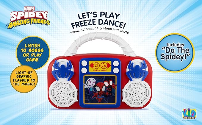 eKids Spidey and His Amazing Friends Toy Music Player, Toddler Toy with Built-in Music and Lights (Spidey)