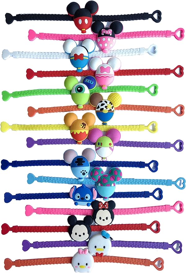 15pcs Cartoon Characters Rubber Bracelets Wristband Bracelets for Birthday Party Supplies Favors Prize Rewards