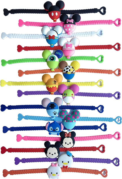 15pcs Cartoon Characters Rubber Bracelets Wristband Bracelets for Birthday Party Supplies Favors Prize Rewards
