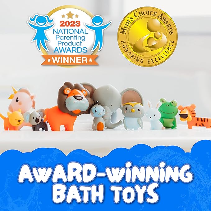 SplashEZ Bath Toys for Kids Ages 4-8, Kids Bath Toys for Boys, Mold Free Animals XL Bathtub Water Set for Children, Soft Durable, No Mold for Water Tub & Pool, Ages 0-1-3-4-5-6-8