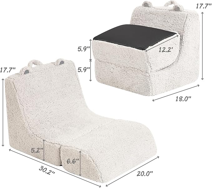 Cuddly Soft Toddler Couch with Cute Bear Ears, Kids Sherpa Lounge Sofa for Boys and Girls, Light Grey