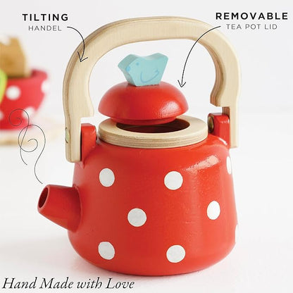 Le Toy Van - Honeybake Wooden Dotty Kettle - Breakfast Set Pretend Kitchen Play Toy Set | Girls or Boys Role Play Kitchen Accessories | Suitable for Boys and Girls