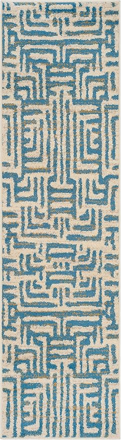 SAFAVIEH Amsterdam Collection Runner Rug - 2'3" x 8', Ivory & Light Blue, Modern Abstract Design, Non-Shedding & Easy Care, Ideal for High Traffic Areas in Living Room, Bedroom (AMS106C)