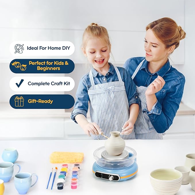 Pottery Wheel for Kids | Clay Machine for Beginners | 4.7 Inch Electric Mini Wheel Kit for Arts | Includes 8 Piece Tool Set and Paint | Educational Pottery Kit for Adults