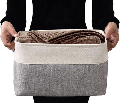 DECOMOMO Storage Baskets for Shelves - Fabric Storage Bins, Linen Closet Organizers and Storage (Grey & White, XL - 3 Pack)