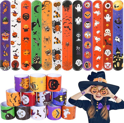 Max Fun 48pcs Halloween Slap Bracelets Halloween Party Favors Halloween Toys for Kids Halloween Party Favor Halloween Treat Bags Gifts Birthday Party (Halloween)