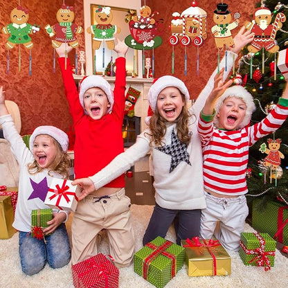 gisgfim 16 Pack Christmas Gingerbread Man Wind Chime Kits Crafts for Kids Make Your Own Wind Chime Wooden DIY Coloring Art Craft for Xmas Party School Classroom Decorations Supplies Birthday Favors