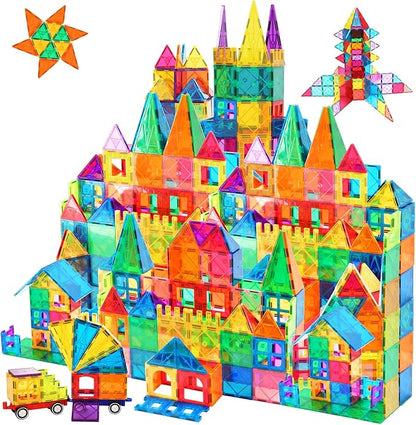 Magnetic Tiles,102PCS Magnetic Building Blocks 3D Clear Construction Playboards, Inspiration, Creativity Beyond Imagination, Educational Magnet Toy Set for Kids with 2 Cars