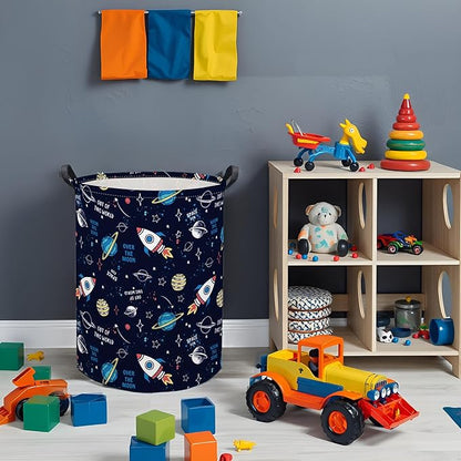 HIYAGON Kids Laundry Basket Baby Hamper for Nursery Boys Kids Hamper Cute Kids Toys Storage Bin Organizer Butterfly Room Decor for Home(Rocket Planet)