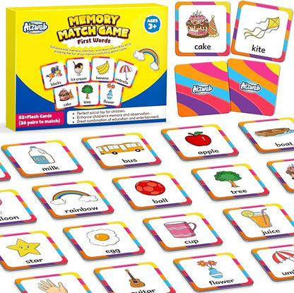 Aizweb First Words Match Game,Memory Game,52 Pcs Toddler Baby Flash Cards,Educational Toys for Pre K Preschool Kindergarten Learning Activities,Speech Therapy Materials Classroom Must Haves