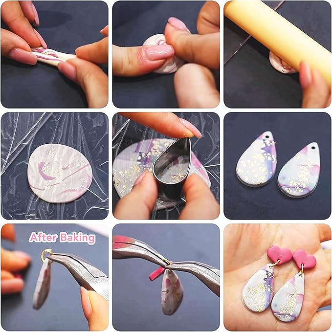 60 Pcs Clay Tools Set,Polymer Clay Earring Making Kit, 51 Shapes Stainless Steel Clay Cutters with 8 Circle Shape Cutters 1 Clay Letter Stamp Jewelry Making Sculpting Clay (60Pcs)