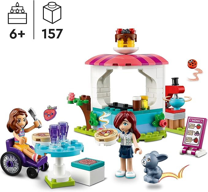LEGO Friends 41753 Pancake Shop Set, Creative Toy for Boys and Girls from 6 Years with Paisley and Luna Mini Dolls and Rabbit Figure, Gift for Children