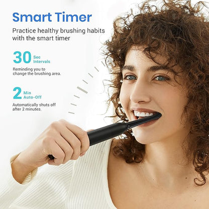 Etekcity Electric Toothbrush for Adults and Kids, 8 Soft High-Density Brush Heads, Fast Charge 2.5 Hours Last 30 Days, 2 Minutes Smart Timer, 5 Modes & Travel Case, Black