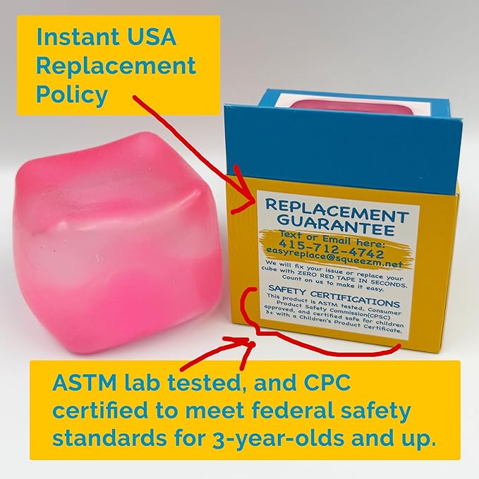 Premium Big Block Squeez'M Cube – 35% Larger Than The Standard Squishy Cube, Toy for Kids & Adults - Sensory Fidget for Stress Relief, Focus & Play – Colorful, Durable, Gift-Ready – ASTM Certified 3+