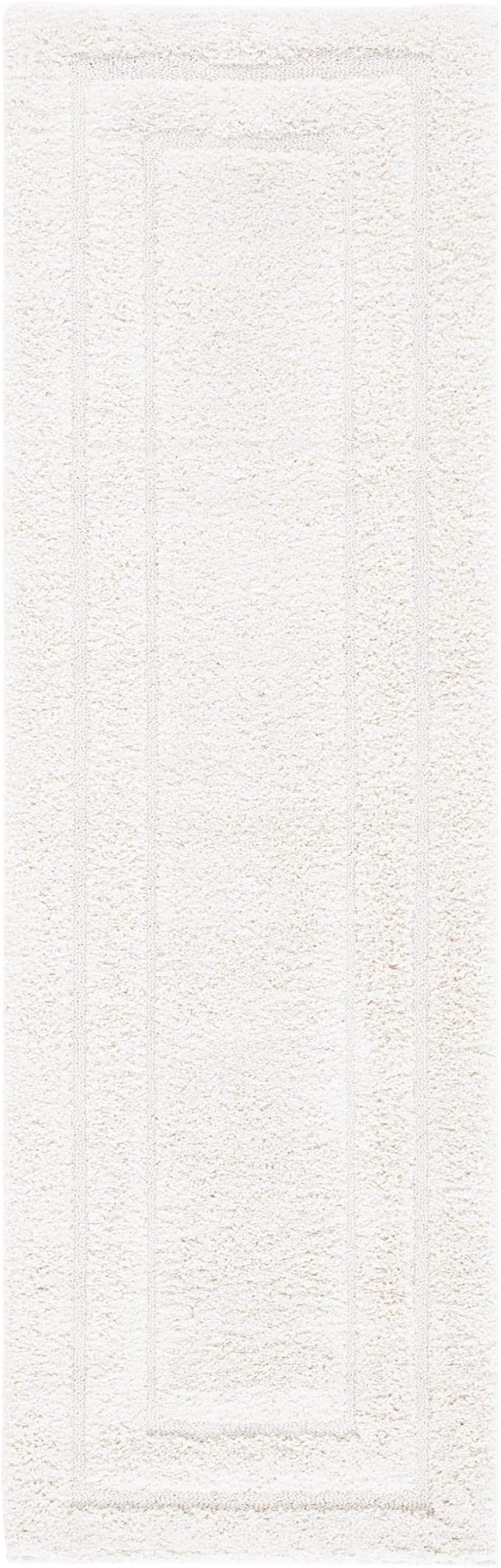 SAFAVIEH Florida Shag Collection Runner Rug - 2'3" x 8', Creme & Creme, Border Design, Non-Shedding & Easy Care, 1.2-inch Thick Ideal for High Traffic Areas in Living Room, Bedroom (SG454-1111)