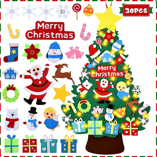 Felt Christmas Tree - 3.4 FT Christmas Decorations for Toddlers with 30 Pcs Ornaments,DIY Xmas Gifts for Door Wall Hanging Decorations
