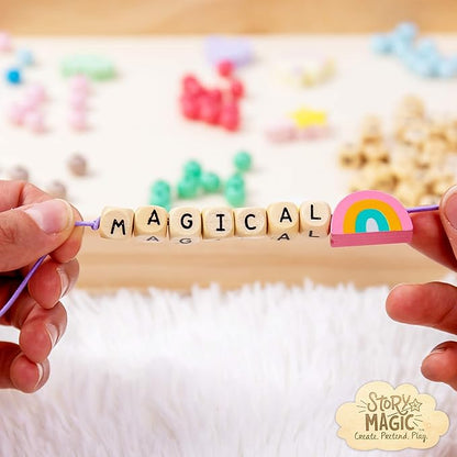 Story Magic Wooden ABC Beads by Horizon Group USA, Premium Wood Jewelry Making Kit, Makes 10+ Pieces of Jewelry, Over 350 Wooden Beads & Charms