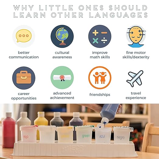 ECR4Kids Large Trilingual Paint Cups and Brushes, Art Set, Assorted, 13-Piece