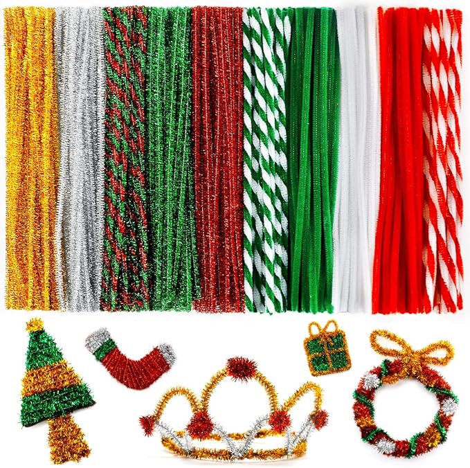 Praisebank Pipe Cleaners for Crafts (180pcs in 10 Christmas Colors), 12 inch Long Pipe Cleaners, Christmas Pipe Cleaners.