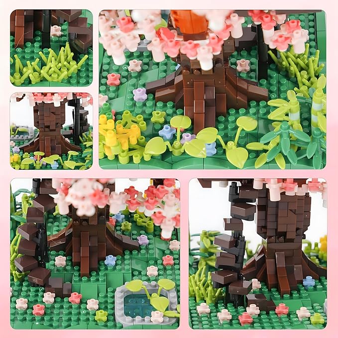 Cherry Blossom Bonsai Tree House Building Blocks Set Plants Pink Flowers Treehouse Architecture Micro Mini Block Gift for Adults and Children 1500 Pieces